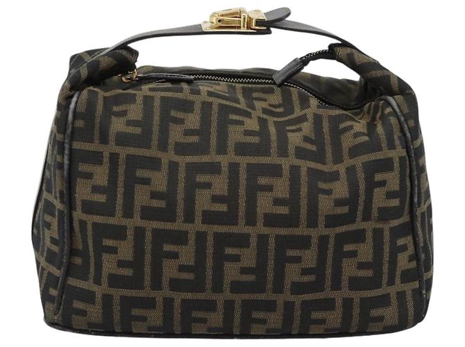 FENDI Zucca Canvas Vanity Hand Bag Black Brown Auth 192654 Marrone Nero - vista 2