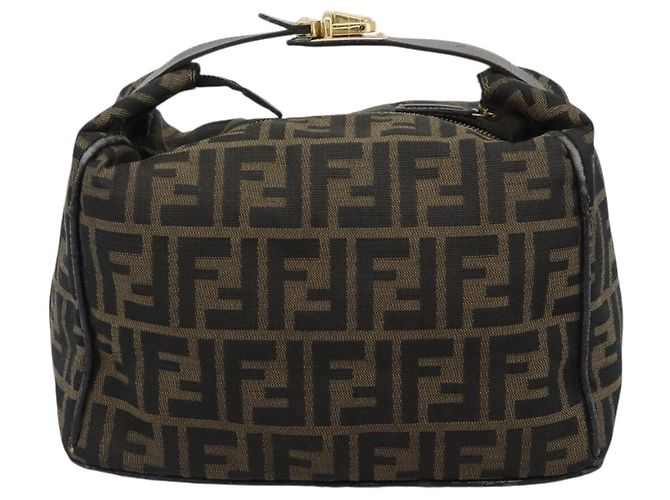 FENDI Zucca Canvas Vanity Hand Bag Black Brown Auth 192654 Marrone Nero - vista 3