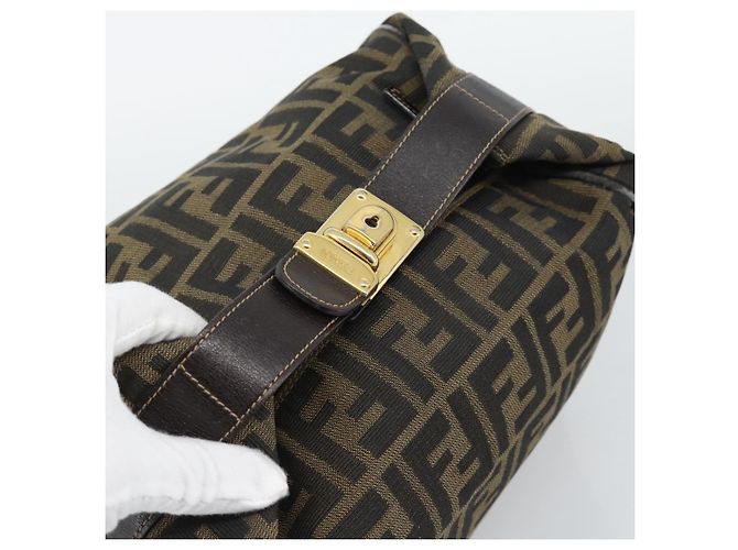 FENDI Zucca Canvas Vanity Hand Bag Black Brown Auth 192654 Marrone Nero - vista 6