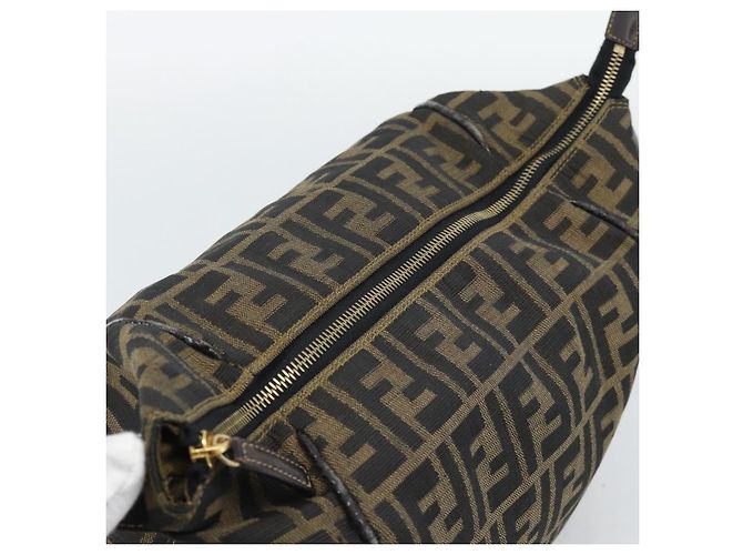 FENDI Zucca Canvas Vanity Hand Bag Black Brown Auth 192654 Marrone Nero - vista 8