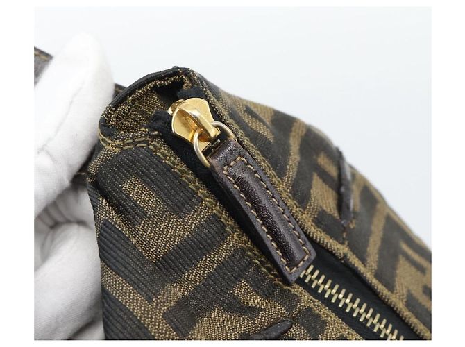 FENDI Zucca Canvas Vanity Hand Bag Black Brown Auth 192654 Marrone Nero - vista 9