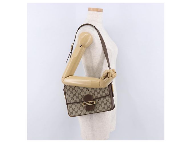 Borsa a Spalla GUCCI GG Supreme PVC Beige Oro Auth 193131 D'oro - vista 22
