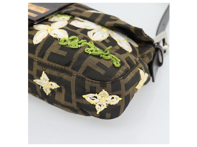 FENDI Zucca Canvas Flower Embroidery Mamma Baguette Marrone Argento Auth yk20688SM - vista 10
