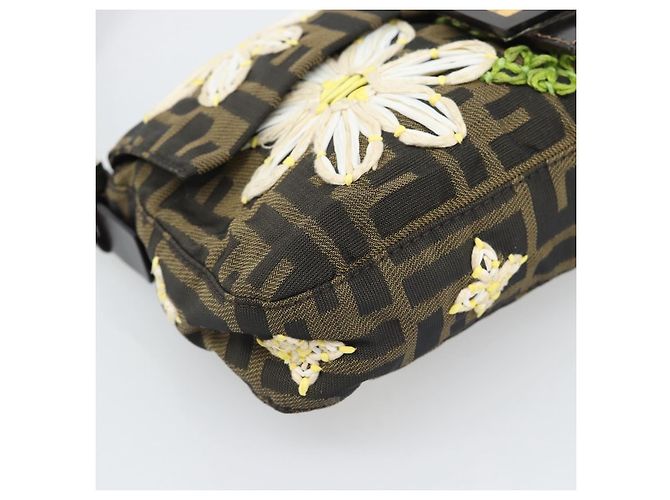 FENDI Zucca Canvas Flower Embroidery Mamma Baguette Marrone Argento Auth yk20688SM - vista 11