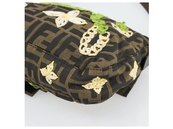 FENDI Zucca Canvas Flower Embroidery Mamma Baguette Marrone Argento Auth yk20688SM - vista 12