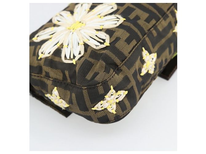 FENDI Zucca Canvas Flower Embroidery Mamma Baguette Marrone Argento Auth yk20688SM - vista 13