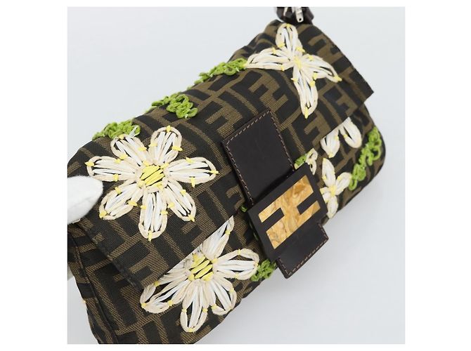 FENDI Zucca Canvas Flower Embroidery Mamma Baguette Marrone Argento Auth yk20688SM - vista 15
