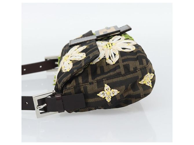 FENDI Zucca Canvas Flower Embroidery Mamma Baguette Marrone Argento Auth yk20688SM - vista 4
