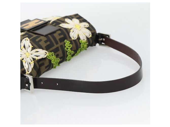 FENDI Zucca Canvas Flower Embroidery Mamma Baguette Marrone Argento Auth yk20688SM - vista 7