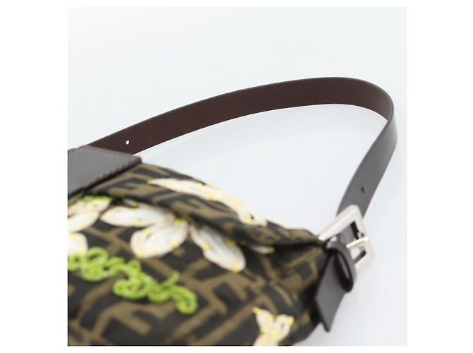FENDI Zucca Canvas Flower Embroidery Mamma Baguette Marrone Argento Auth yk20688SM - vista 8