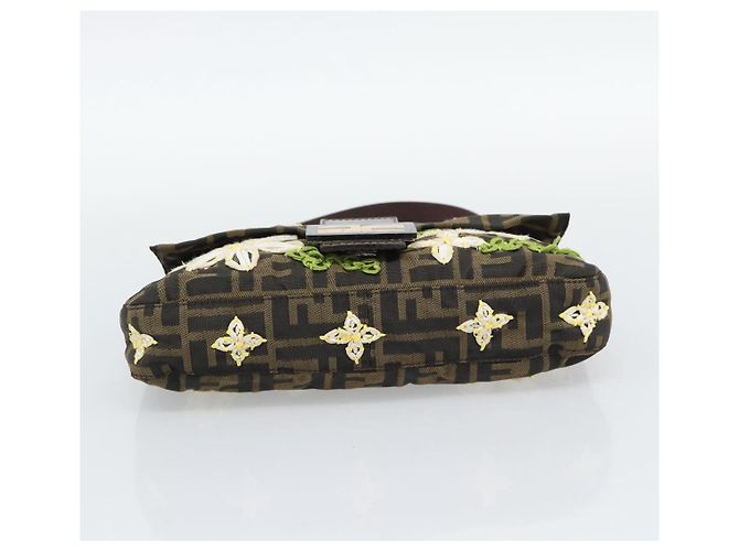 FENDI Zucca Canvas Flower Embroidery Mamma Baguette Marrone Argento Auth yk20688SM - vista 9