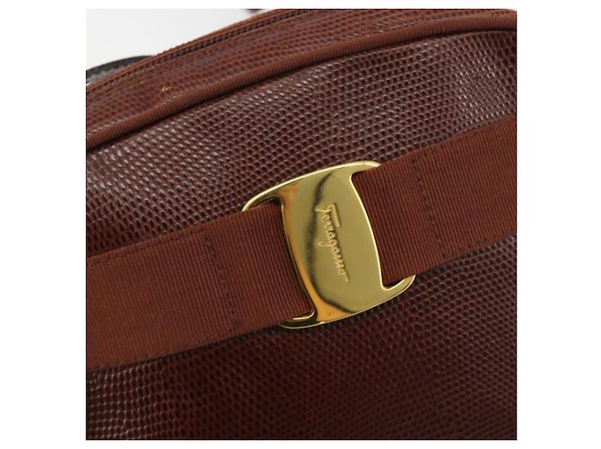 Borsa a tracolla Salvatore Ferragamo in pelle goffrata marrone e oro Auth 194054 D'oro - vista 14