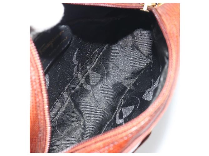 Borsa a tracolla Salvatore Ferragamo in pelle goffrata marrone e oro Auth 194054 D'oro - vista 18