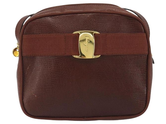 Borsa a tracolla Salvatore Ferragamo in pelle goffrata marrone e oro Auth 194054 D'oro - vista 2