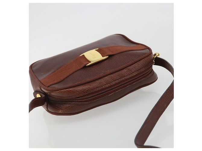 Borsa a tracolla Salvatore Ferragamo in pelle goffrata marrone e oro Auth 194054 D'oro - vista 6