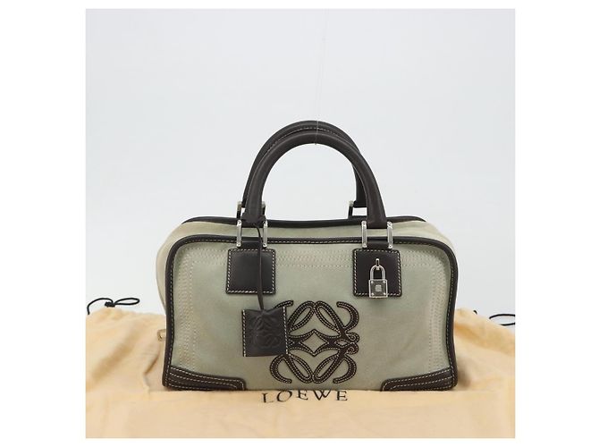 Borsa a mano LOEWE Amazona 28 in scamosciato grigio marrone Auth yk20662V - vista 12