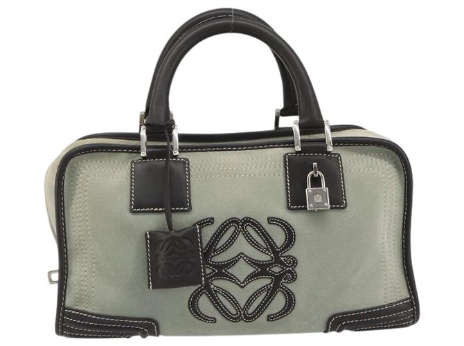 Borsa a mano LOEWE Amazona 28 in scamosciato grigio marrone Auth yk20662V - vista 13