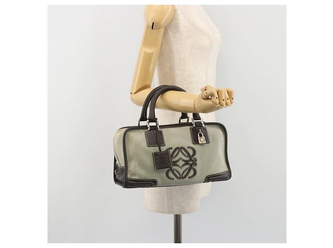 Borsa a mano LOEWE Amazona 28 in scamosciato grigio marrone Auth yk20662V - vista 26
