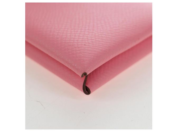 Hermès Tarjetero HERMES Calvi de cuero rosa Auth 190365M - vista 11