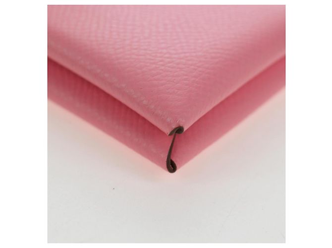 Hermès Tarjetero HERMES Calvi de cuero rosa Auth 190365M - vista 13