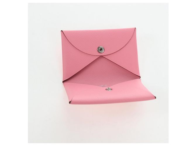 Hermès Tarjetero HERMES Calvi de cuero rosa Auth 190365M - vista 14