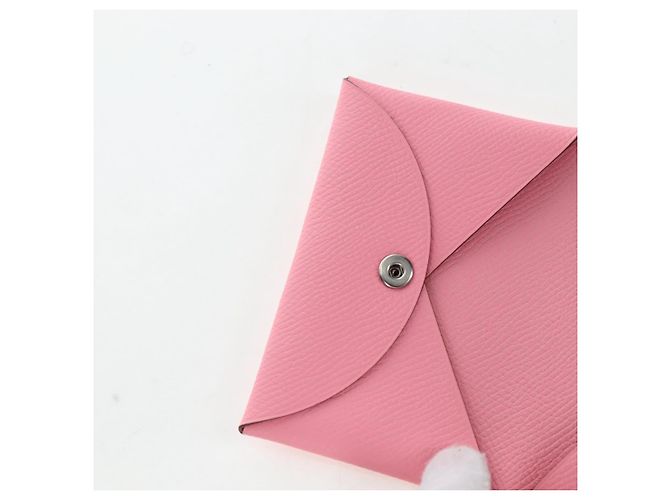 Hermès Tarjetero HERMES Calvi de cuero rosa Auth 190365M - vista 15