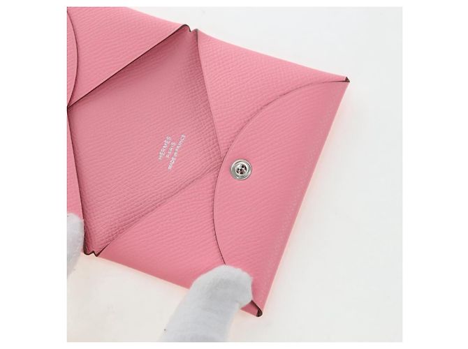 Hermès Tarjetero HERMES Calvi de cuero rosa Auth 190365M - vista 16