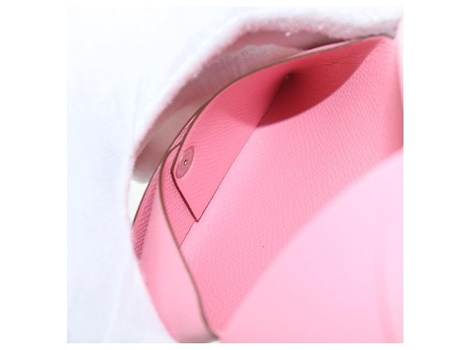 Hermès Tarjetero HERMES Calvi de cuero rosa Auth 190365M - vista 18