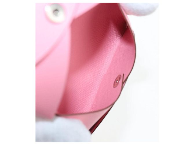 Hermès Tarjetero HERMES Calvi de cuero rosa Auth 190365M - vista 19