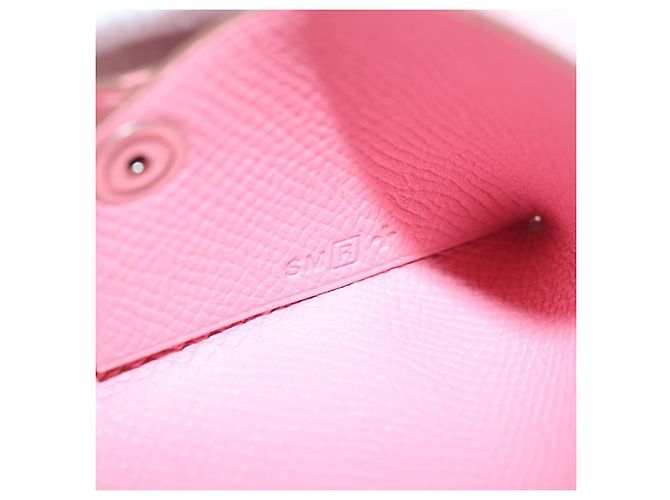 Hermès Tarjetero HERMES Calvi de cuero rosa Auth 190365M - vista 20
