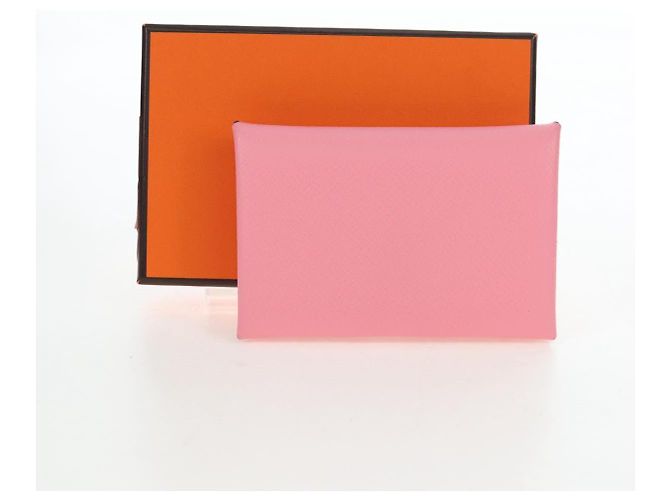 Hermès Tarjetero HERMES Calvi de cuero rosa Auth 190365M - vista 21