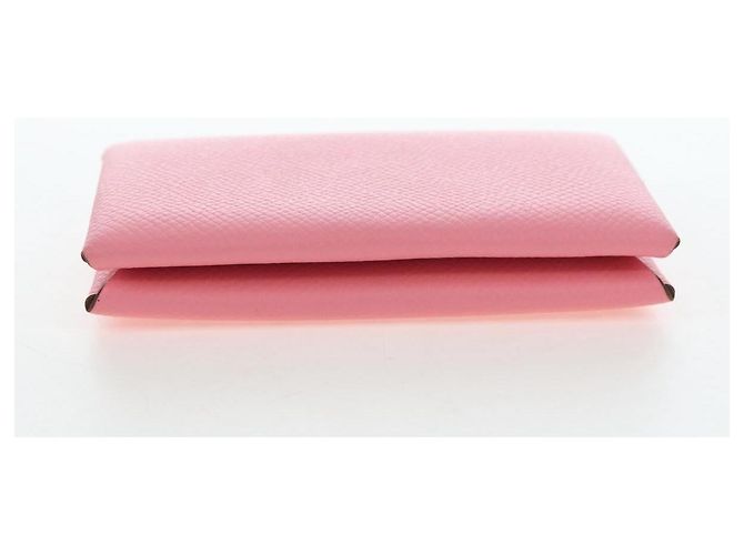 Hermès Tarjetero HERMES Calvi de cuero rosa Auth 190365M - vista 9