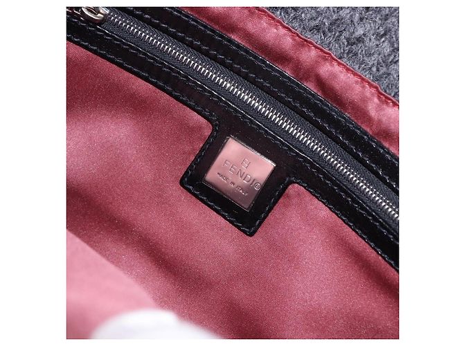 FENDI Mamma Baguette Shoulder Bag Wool Gray Silver Auth am12200SAM Brown Silvery - view 18