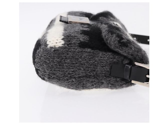 FENDI Mamma Baguette Shoulder Bag Wool Gray Silver Auth am12200SAM Brown Silvery - view 4