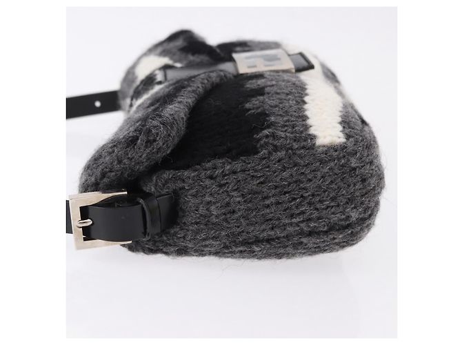 FENDI Mamma Baguette Shoulder Bag Wool Gray Silver Auth am12200SAM Brown Silvery - view 5