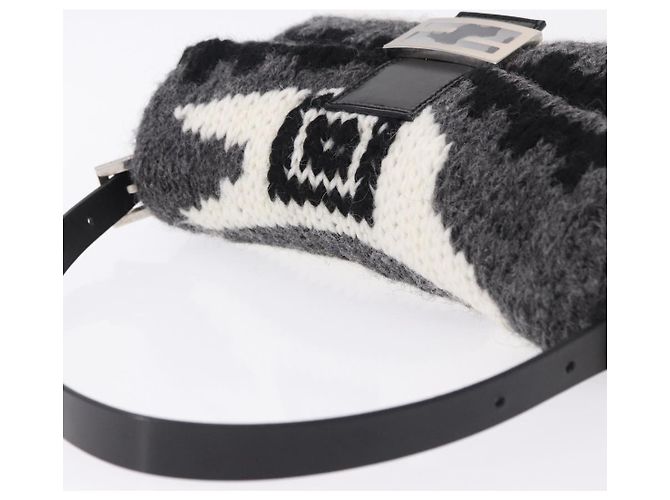 FENDI Mamma Baguette Shoulder Bag Wool Gray Silver Auth am12200SAM Brown Silvery - view 6