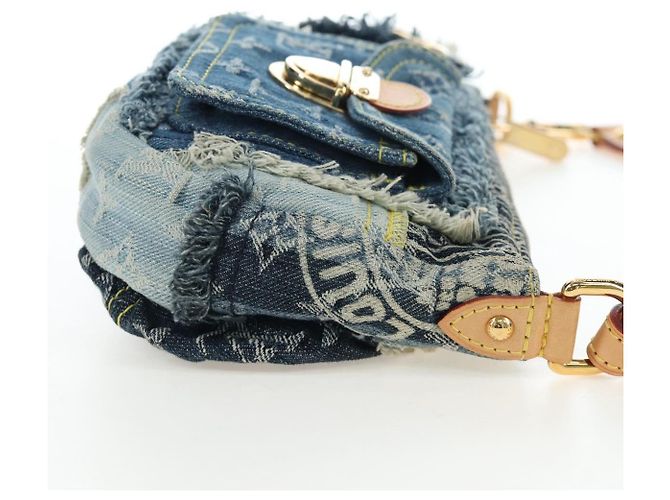 LOUIS VUITTON Monogram Denim Patchwork Pouchy Bag Blue M92382 LV Auth ki6696M - vista 5