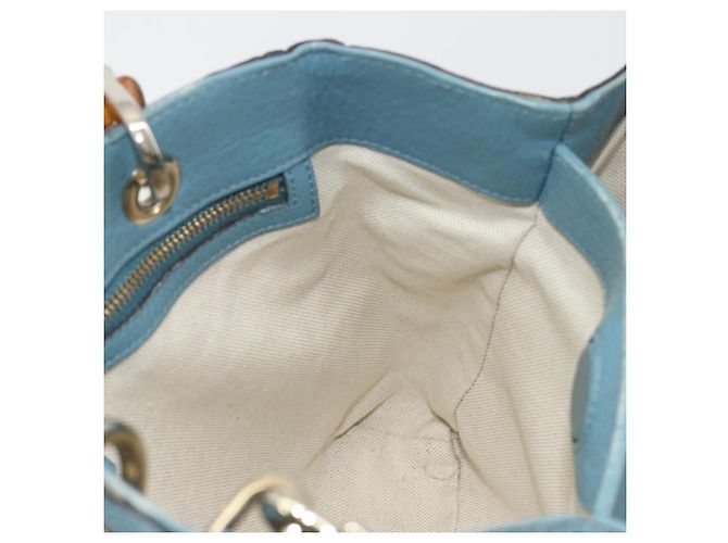 Borsa a Mano GUCCI Bamboo in Pelle 2way Blu Argento 336032 Auth ep15143 - vista 19