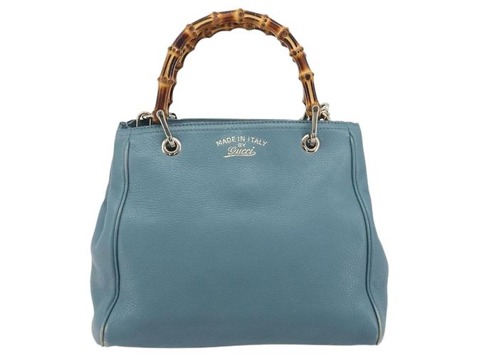 Borsa a Mano GUCCI Bamboo in Pelle 2way Blu Argento 336032 Auth ep15143 - vista 2