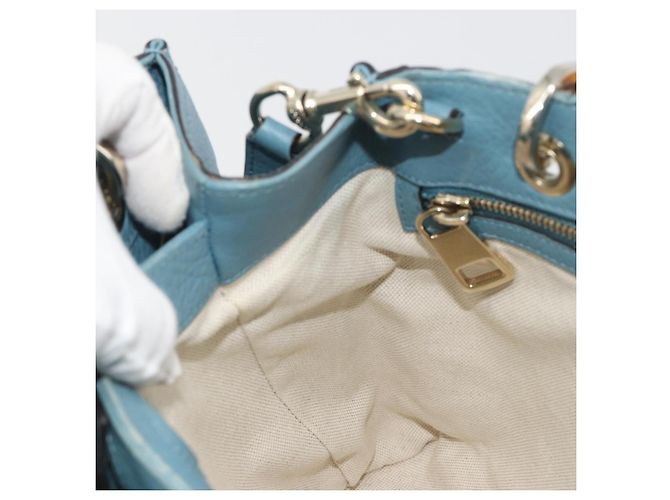 Borsa a Mano GUCCI Bamboo in Pelle 2way Blu Argento 336032 Auth ep15143 - vista 20