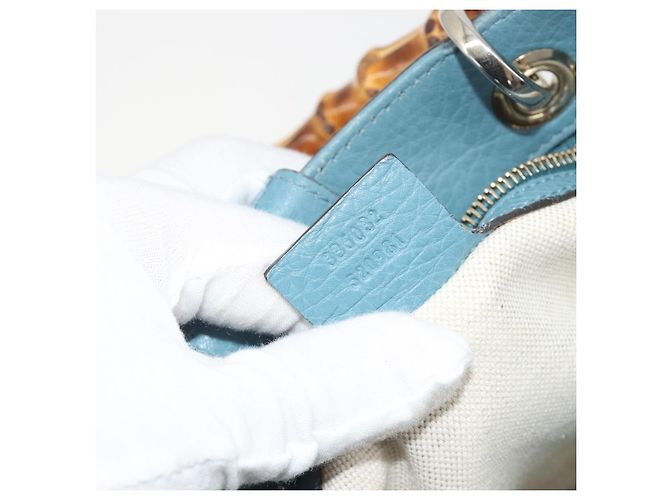 Borsa a Mano GUCCI Bamboo in Pelle 2way Blu Argento 336032 Auth ep15143 - vista 24