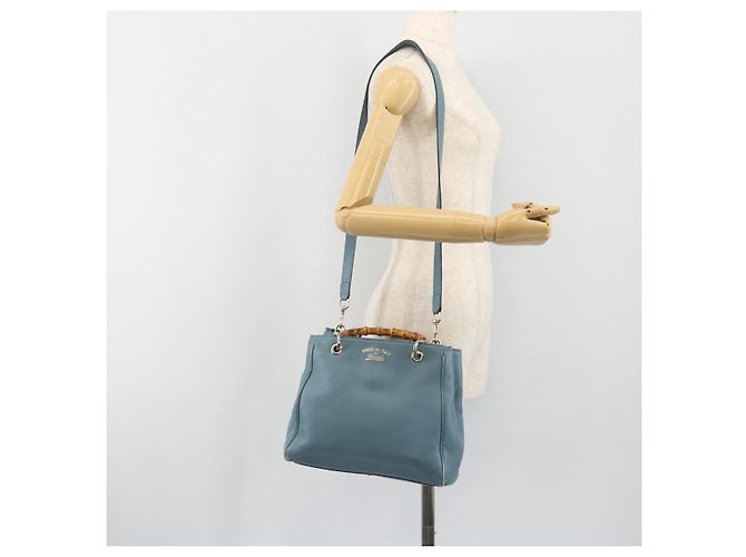 Borsa a Mano GUCCI Bamboo in Pelle 2way Blu Argento 336032 Auth ep15143 - vista 25