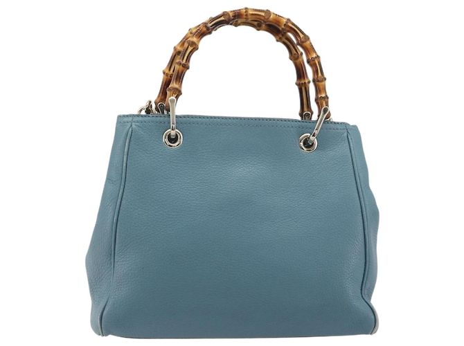 Borsa a Mano GUCCI Bamboo in Pelle 2way Blu Argento 336032 Auth ep15143 - vista 3