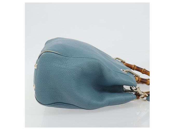 Borsa a Mano GUCCI Bamboo in Pelle 2way Blu Argento 336032 Auth ep15143 - vista 4