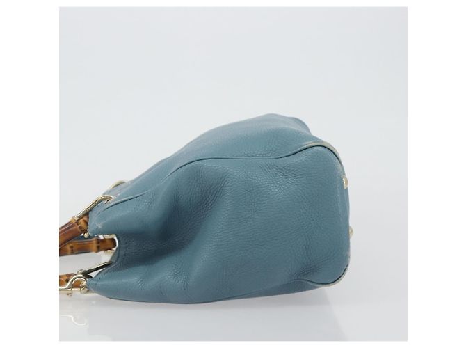 Borsa a Mano GUCCI Bamboo in Pelle 2way Blu Argento 336032 Auth ep15143 - vista 5