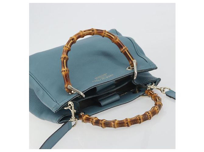 Borsa a Mano GUCCI Bamboo in Pelle 2way Blu Argento 336032 Auth ep15143 - vista 6