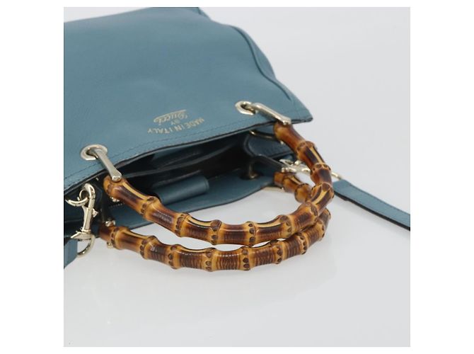 Borsa a Mano GUCCI Bamboo in Pelle 2way Blu Argento 336032 Auth ep15143 - vista 7