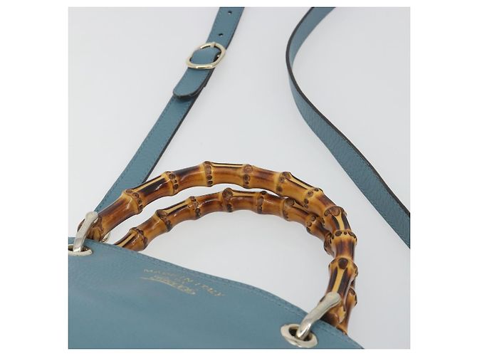 Borsa a Mano GUCCI Bamboo in Pelle 2way Blu Argento 336032 Auth ep15143 - vista 8