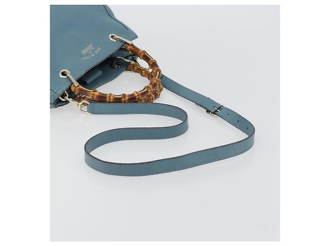 Borsa a Mano GUCCI Bamboo in Pelle 2way Blu Argento 336032 Auth ep15143 - vista 9