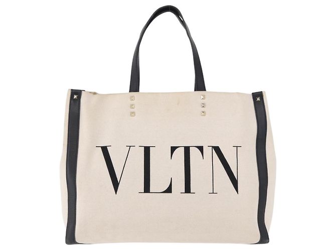 VALENTINO Tote Bag Canvas Ivory Gold Auth BA14128 Golden Roh - Ansicht 13